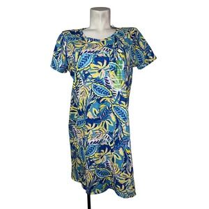 New Stell Parker Women's Tropical Leaf Print Short Sleeve T-Shirt Dress Size L